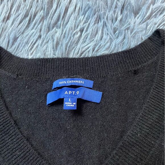 Apt 9 Black Long 100% Cashmere V Neck Sweater Size L - Picture 3 of 6